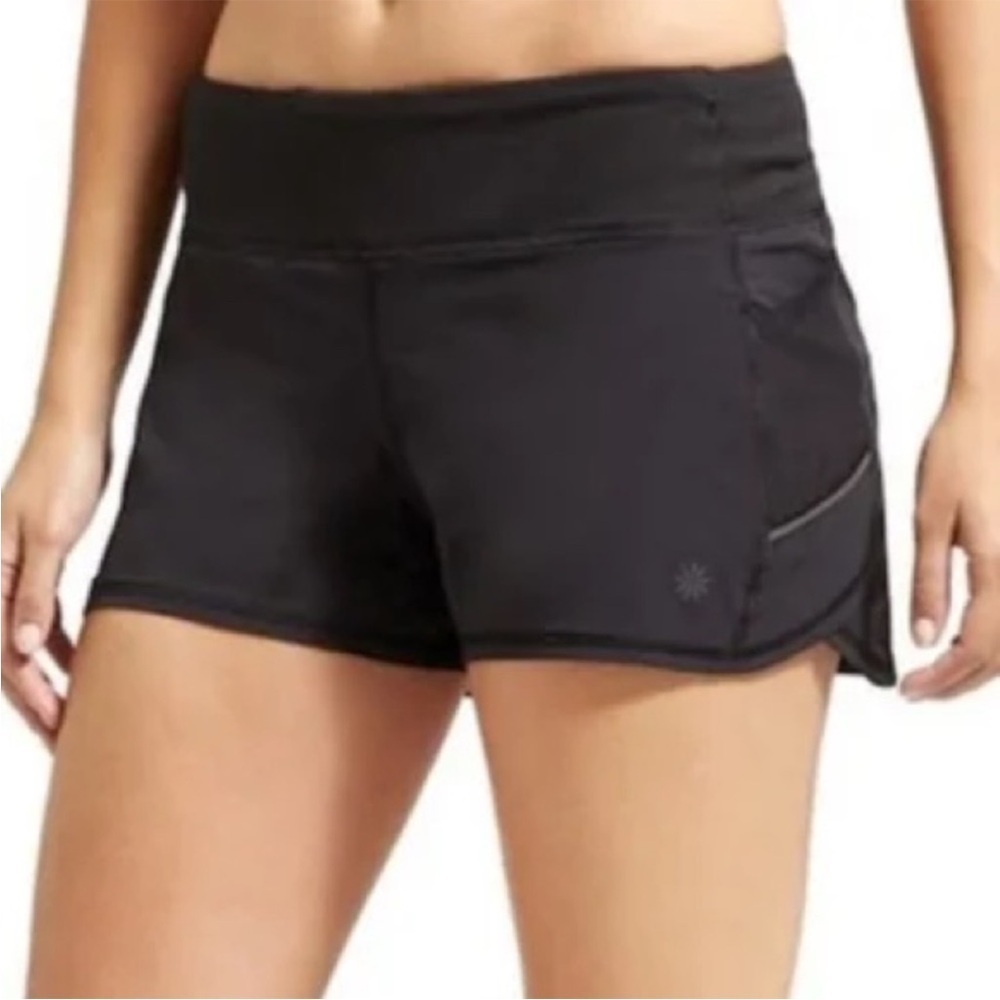 EXCELLENT CONDITION WOMEN’S ATHLETA BLACK LINED RUNNING SHORTS SIZE MEDIUM
